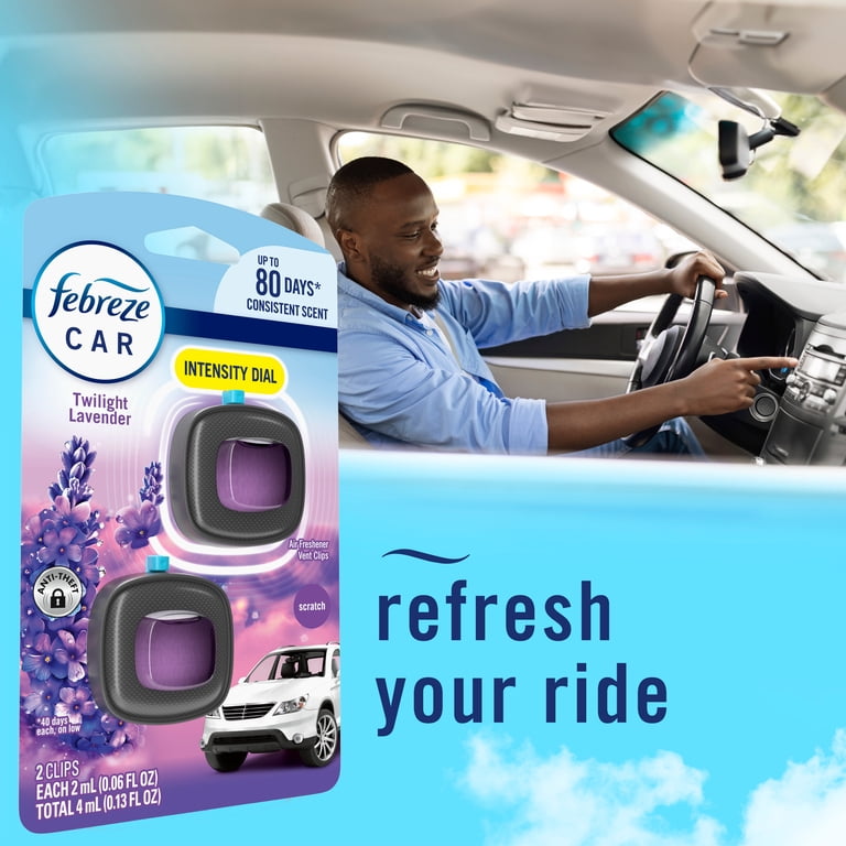 Febreze Car Air Freshener, Odor-Fighting Automotive Vent Clip, Twilight Lavender Scent, 2 Count