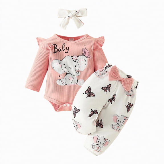 mgoYE Baby Girl Clothes 3 Months Ruffle Romper Toddler Girl Floral Cotton Pant Sets Girls Clothing Outfit(Pink,0-3 Months)
