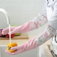 thumbnail image 4 of Qiweii 2-Pair Latex Waterproof Dishwashing Gloves, Medium Long Cuff Flock-Lined Cleaning Gloves, Embossed Palm for Laundry Gardening, 4 of 6