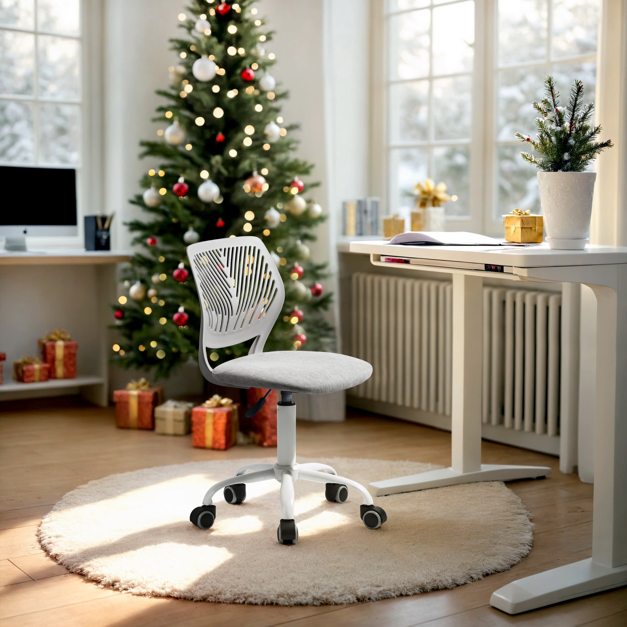 Ergonomic Home Office Desk Chair with Adjustable Height, Rolling Base, and Breathable Backrest, Gray