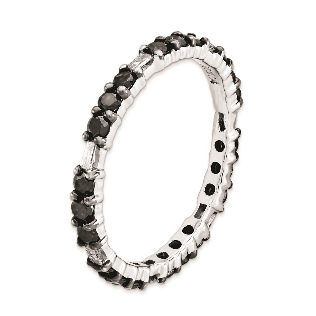 2.25mm 925 Sterling Silver Prong set Stackable Polished Black Diamond Ring Size 6 Stackable Ring for Women