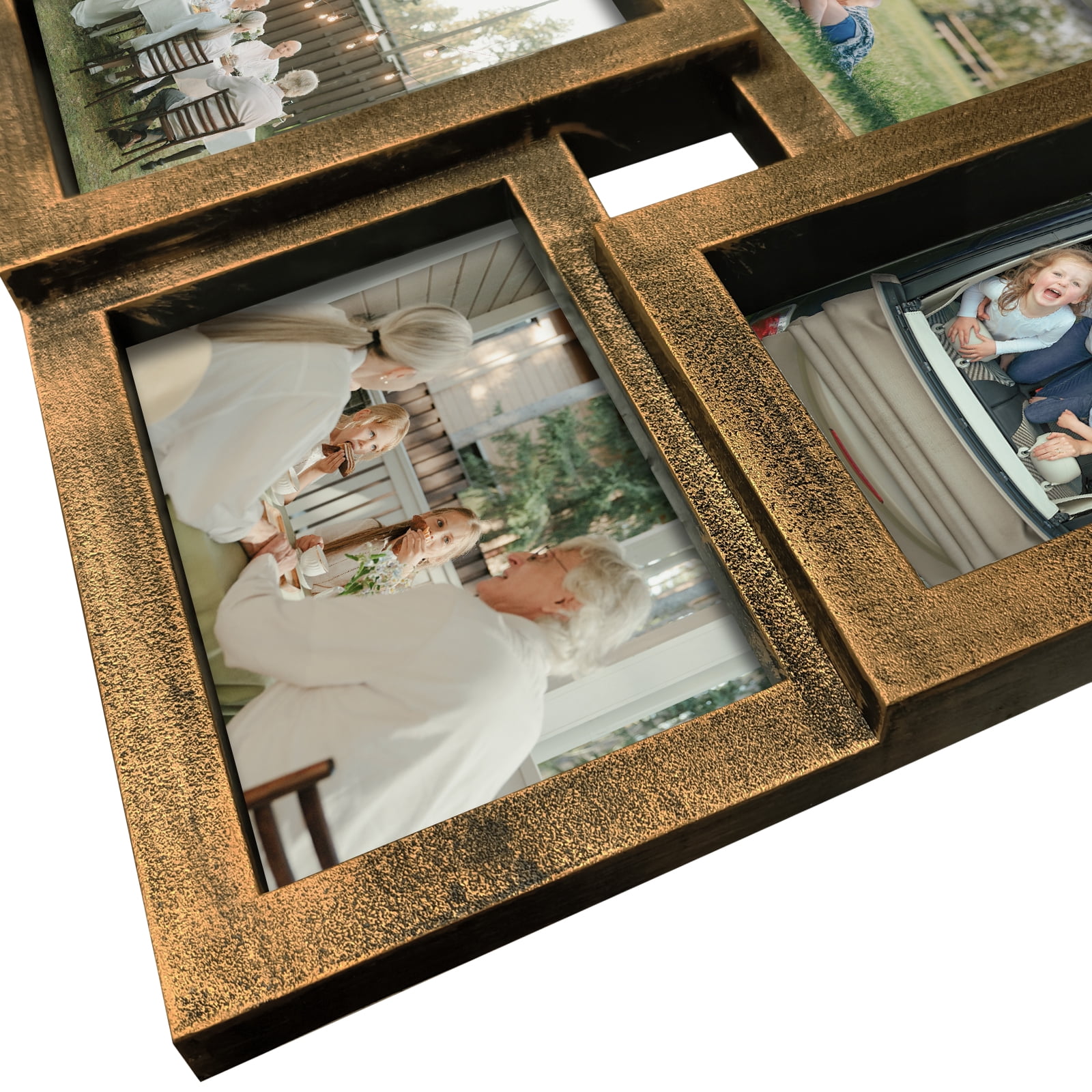 Hello Laura Rustic 24-Socket Retro Gold Collage Photo Frame 4 x 6 Pictures with Large Family and Friend Decor