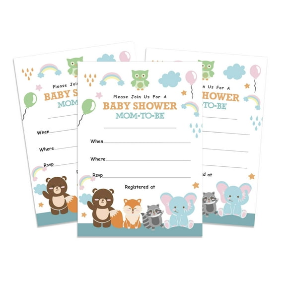 Inkdotpot 30Jungle Animals Baby Shower Invitation Cards Its a Boy Its a Girl Fill In Blank Invites