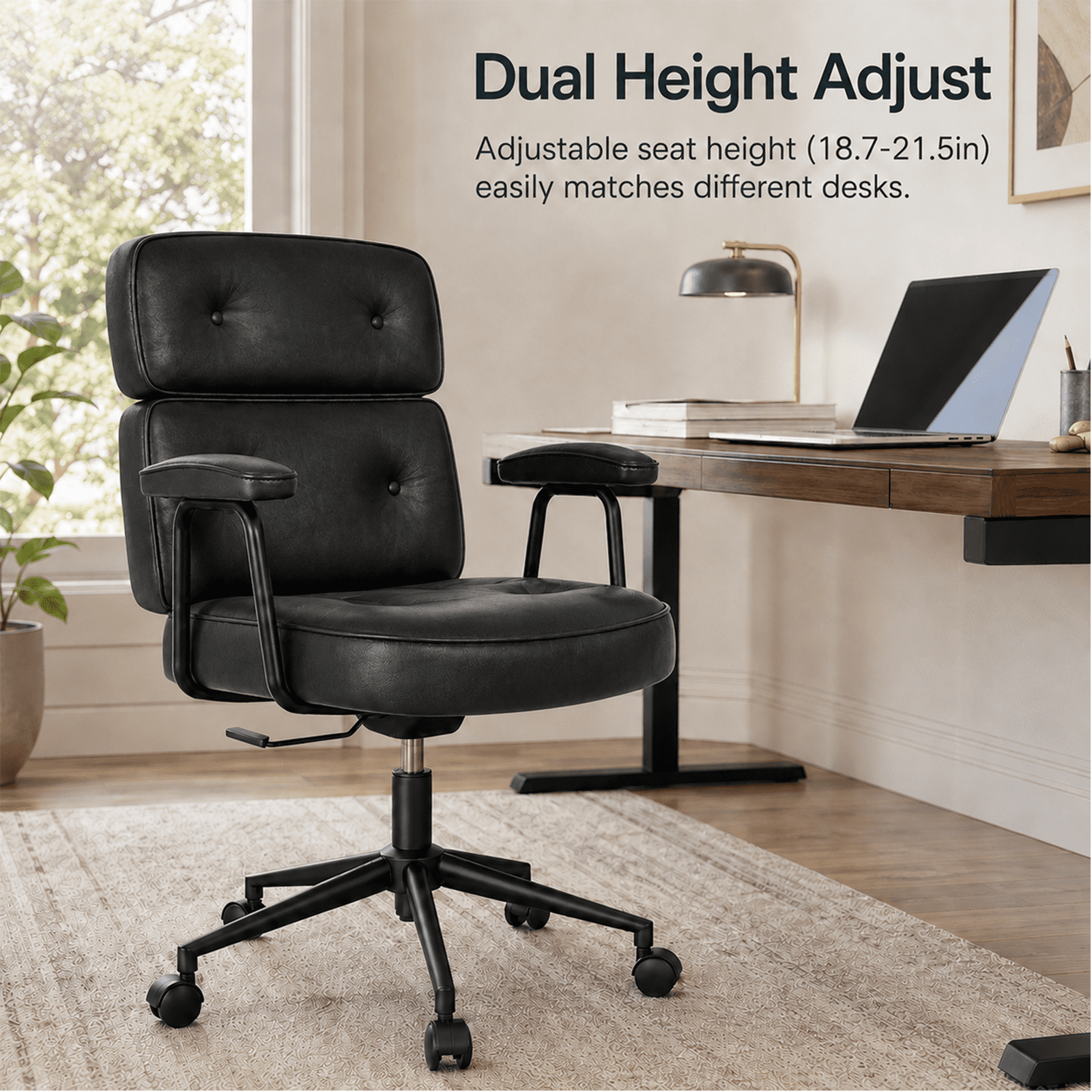 Alvantor Ergonomic Office Chair, PU Leather Computer Chair Lumbar Support, Adjustable Height, Rolling Swivel, Executive Task, Padded Armrests for Vanity, Study