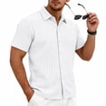 thumbnail image 5 of Domzest Men's Button Down Shirts Short Sleeve Collared Shirt Summer Casual Striped Textured Beach Shirt White S, 5 of 8