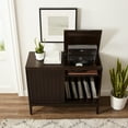 thumbnail image 5 of Maykoosh Renaissance Revival Record Storage Media Console with Slatted Sliding Doors, Dark Brown, 18"D x 42.13"W x 34.63"H, Cable Management Holes, Rustic Record Storage Cabinet Console, 5 of 6