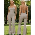 thumbnail image 2 of KEFIRLILY Women's Seamless Halter Neck Jumpsuit, High Stretch Butt Lifting Flare Leg Yoga Romper, Deep V Cross Back Athletic One-Piece for Gym Workout Running Casual, 2 of 6