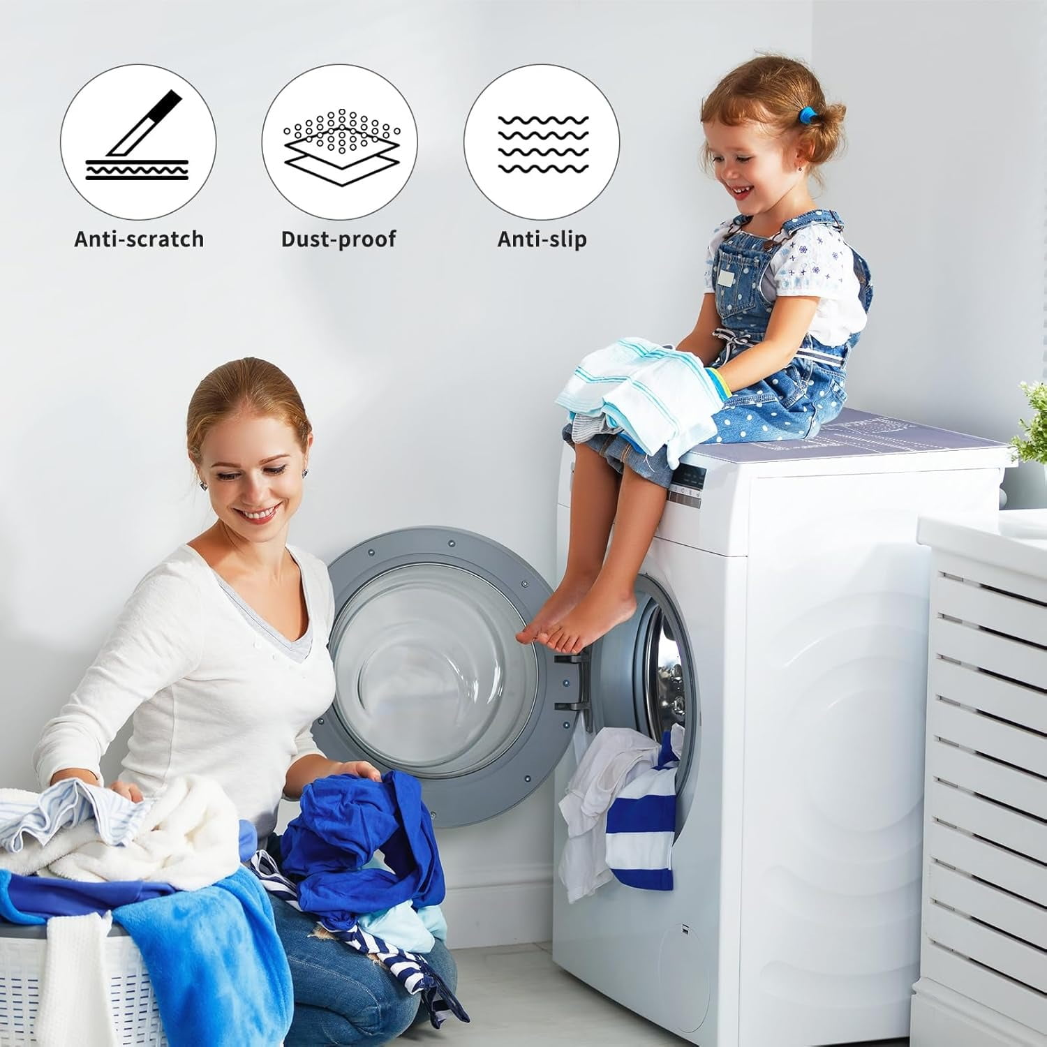 2 PCS Washer and Dryer Covers for the Top, 23.6x19.7inch Washer and Dryer Top Protector Mat, Non-Slip Dustproof Washable Pad for Laundry Room Kitchen