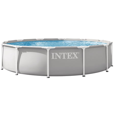 Intex: Prism Frame Premium Pool Set - 12ft x 30in, Grey, Above Ground Swimming Pool, Cartridge Filter Pump, Puncture Resistant, T-Joint Snap Assembly