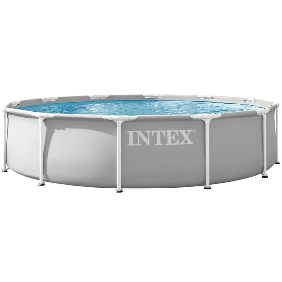 Intex: Prism Frame Premium Pool Set - 12ft x 30in, Grey, Above Ground Swimming Pool, Cartridge Filter Pump, Puncture Resistant, T-Joint Snap Assembly