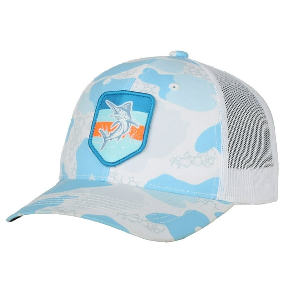 Outdoor Cap Hat, Swordfish Woven Scout Patch, Surf Blue and White, Adult One Size Fits Most
