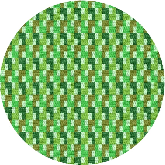 Ahgly Company Machine Washable Indoor Round Transitional Dark Lime Green Area Rugs, 6' Round