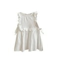 thumbnail image 1 of PEZHADA Short Sleeve Ruffle Dress Children Solid Color Loose Girl Ruffle Sleeve Princess Dress Round-Neck Sleeveless Round-Neck Dress Dress For Girls 5-6 Years, 1 of 9