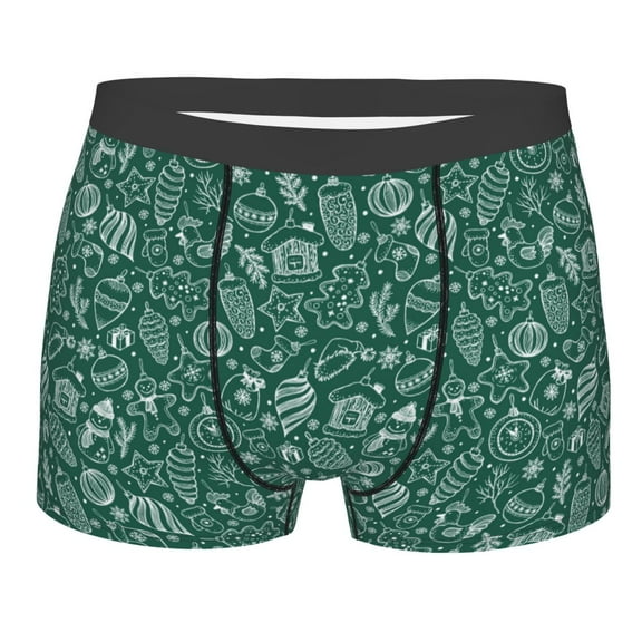 Rateoe Green Christmas Mens Boxer Briefs Poly Spandex Performance Boxer Briefs Underwear Hem Boxer Briefs - Small