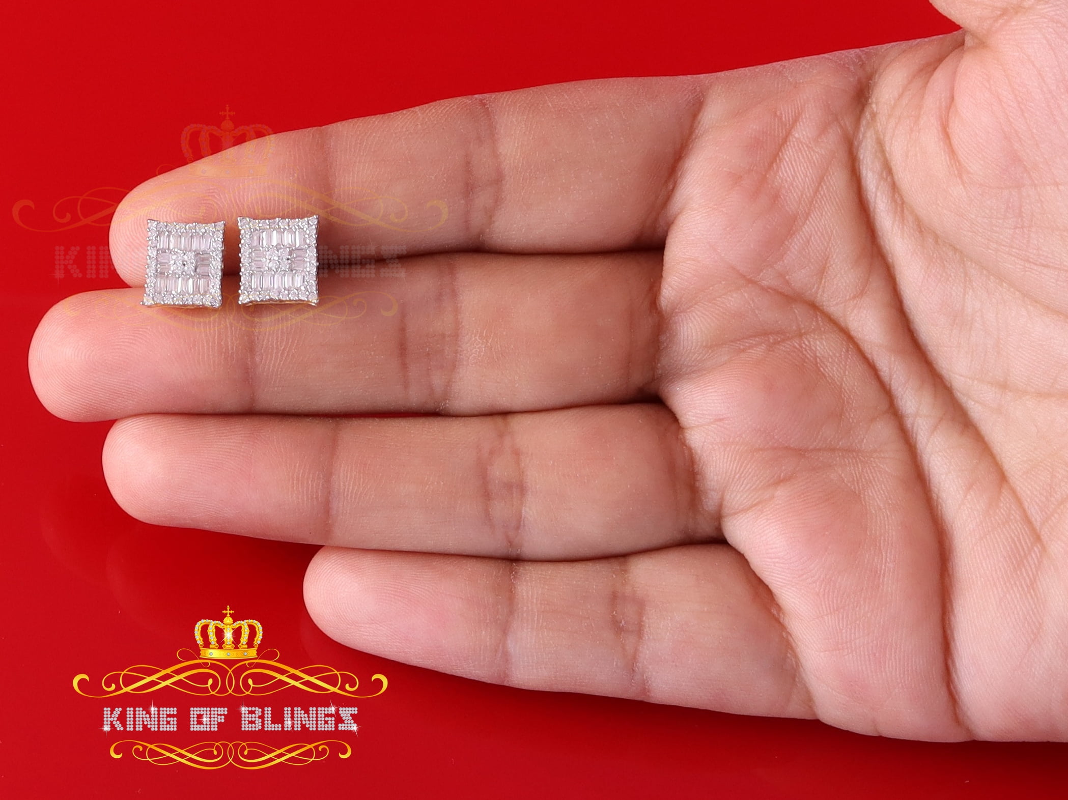 King of Bling's Men's/Women's 925 Silver Yellow 1.00ct VVS 'D' Moissanite Baguette Stud Earrings