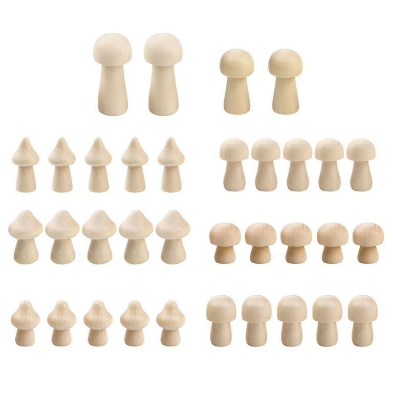 40 Pcs Unfinished Wooden Mushroom Natural Mini Wood Mushrooms Various Sizes  Wood Mushroom Figures for Arts and Crafts, DIY Projects Ornaments Paint