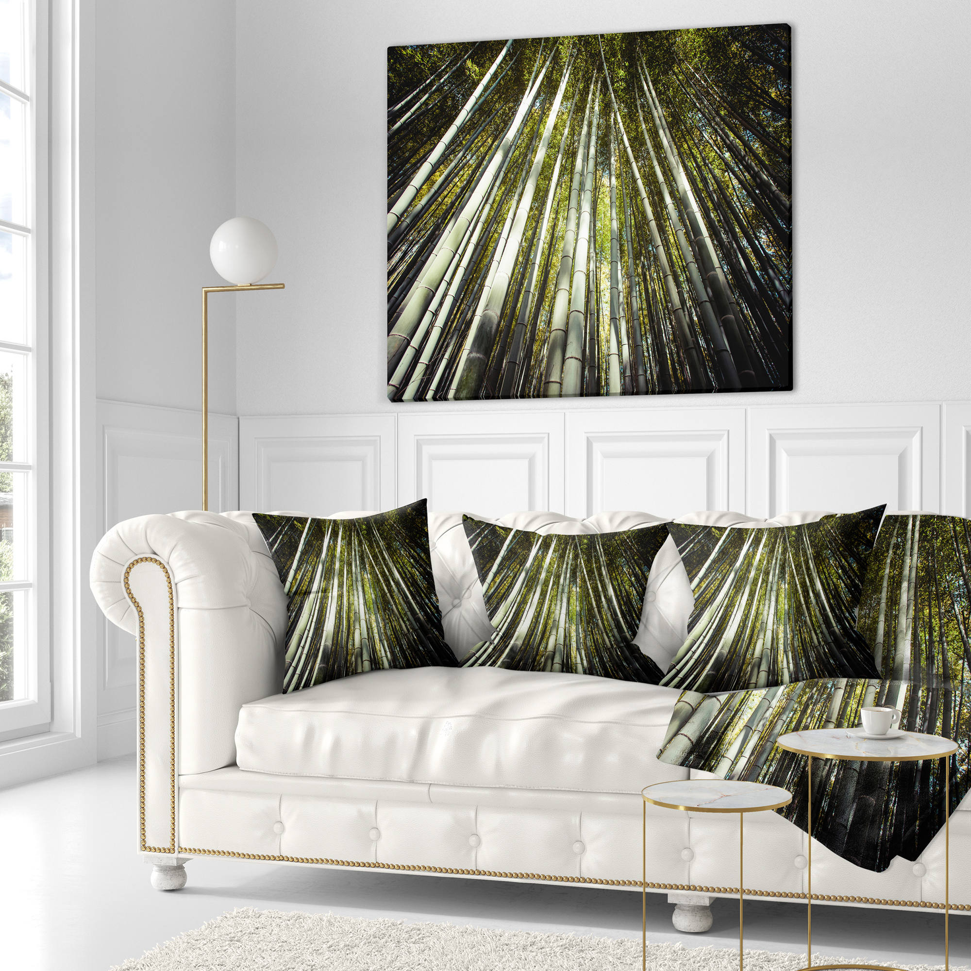 Designart Long Bamboos in Bamboo Forest - Forest Throw Pillow - 18x18