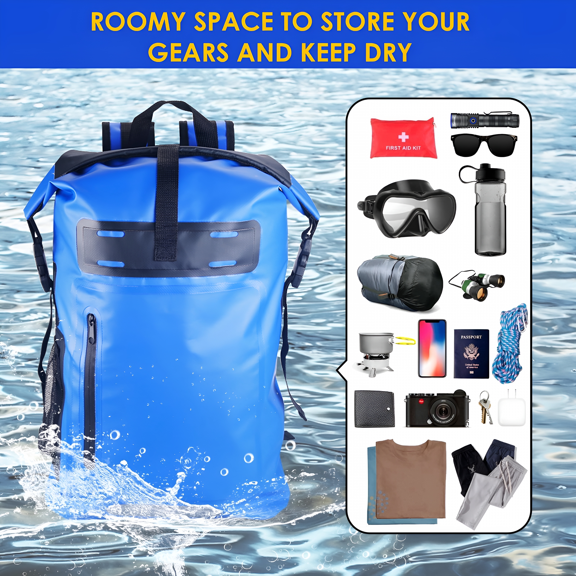 GASTROPOD 2026 New 30L Dry Bag Waterproof Floating Backpack Heavy Duty Roll Top Dry Backpack in Blue for Kayaking, Camping, Hiking, Surfing