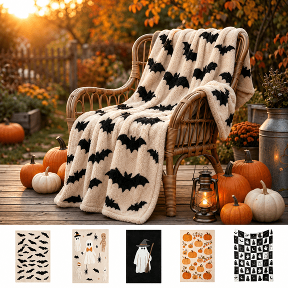 Halloween Flannel Throw Blanket, 39.4 x 59.06 Inch Festive Printed Thanksgiving Blanket for Sofa Couch Bed Bedroom Living Room Decor
