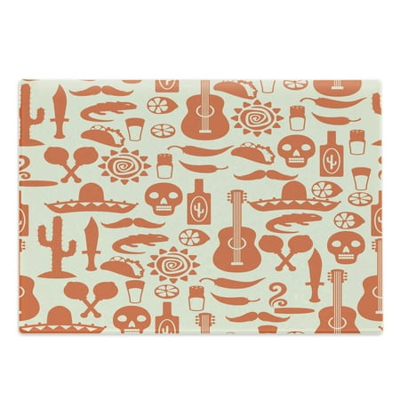 

Mexican Cutting Board South American Culture Sombrero Mariachi Hats Skulls Guiatar Tacos Print Decorative Tempered Glass Cutting and Serving Board Large Size Cream Orange by Ambesonne
