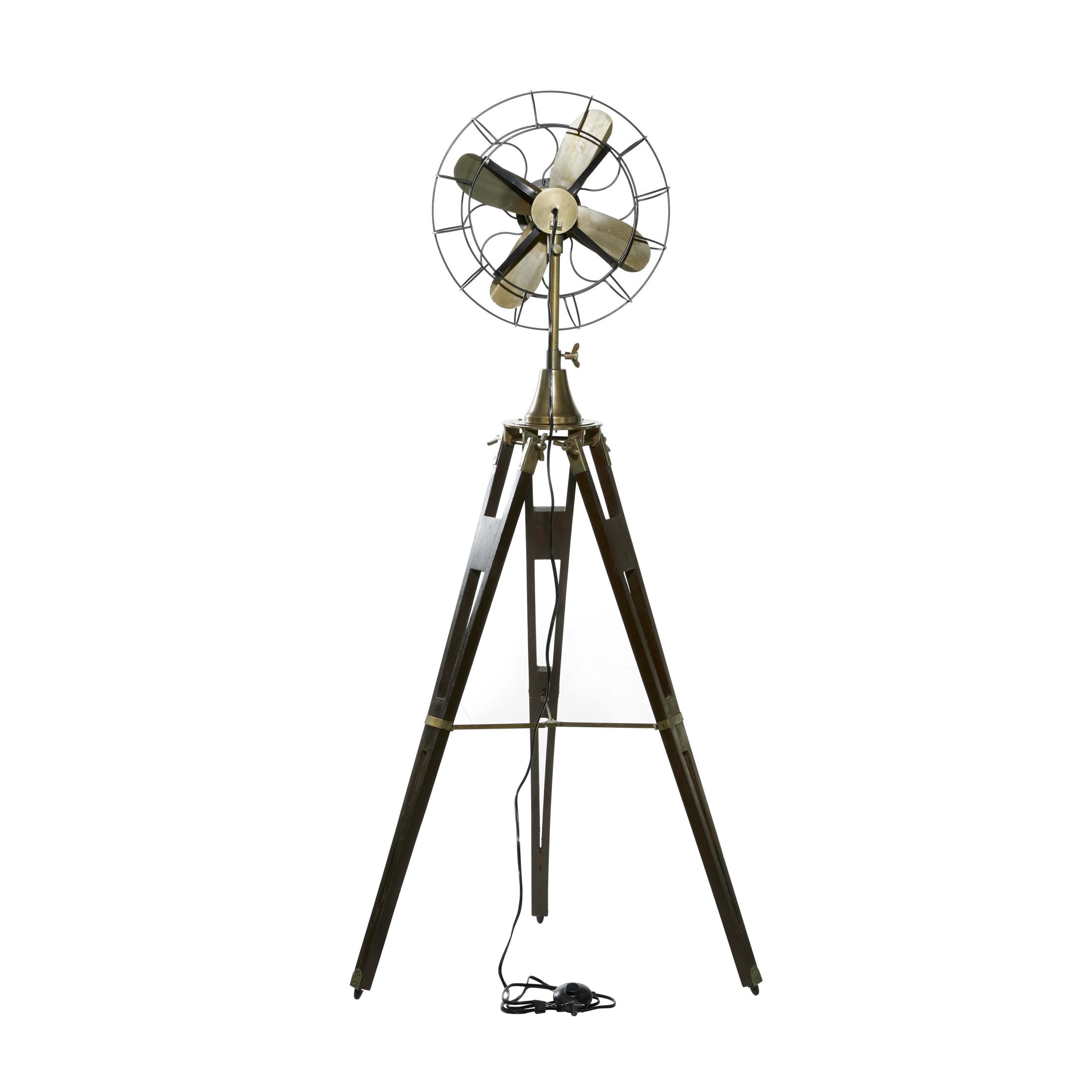 DecMode 63" 4 Light Vintage Fan Brown Floor Lamp with Black Metal Shade