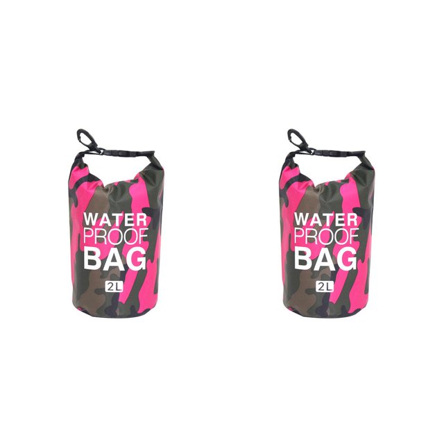 Eigraketly 2L Inflatable Swimming Bag Multifunction Dry Sack Sports Dustproof Storage Water Large Washable Boating Lifebelt Capacity Pouch Camuflaje rojo rosa 11.5x28cm 2piezas
