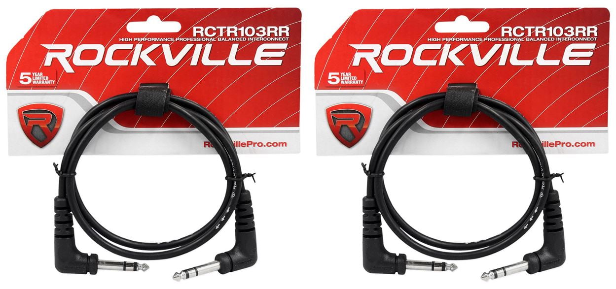 2 Rockville RCTR103RR-B 3' Black 1/4 TRS Right Angle to Same Cable 100% Copper 