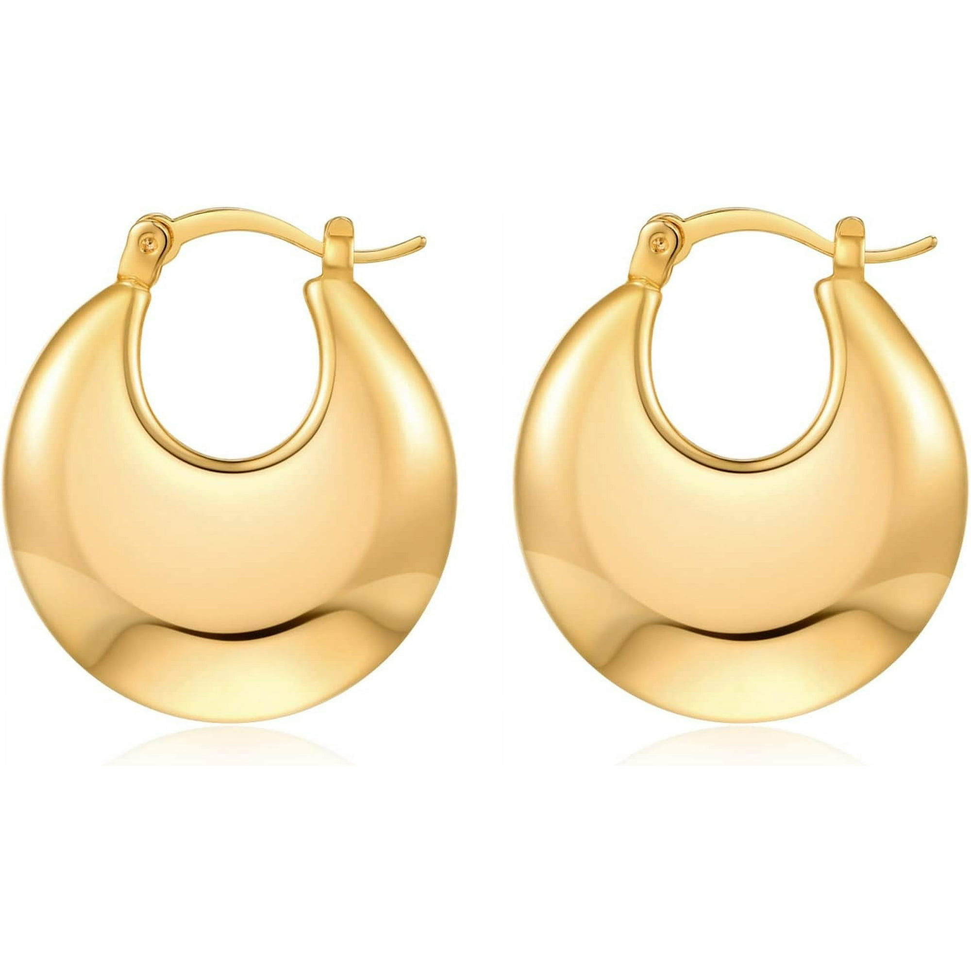 PAVOI 14K Gold Plated Chunky Hoop Earrings With Sparkling CZ Stones - 20mm Diameter