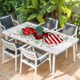 thumbnail image 2 of Valentine's Day Table Cloths for 4 Foot Rectangle Tables, Red Striped Love Eucalyptus Grey Wooden Patio Waterproof Elastic Fitted Tablecloths, Washable Rectangular Table Cover for Camping, 2 of 8