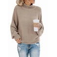 thumbnail image 1 of Suéter de Larga con Cuello Alto y Mangas Abullonadas para Mujer, de Color Liso, para Invierno y Otoño Caqui L, 1 of 7