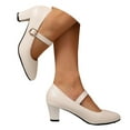thumbnail image 2 of Low Heel Shoes for Women Square Toe Casual with Ankle Strap Mary Jane Shoes (White 7), 2 of 6