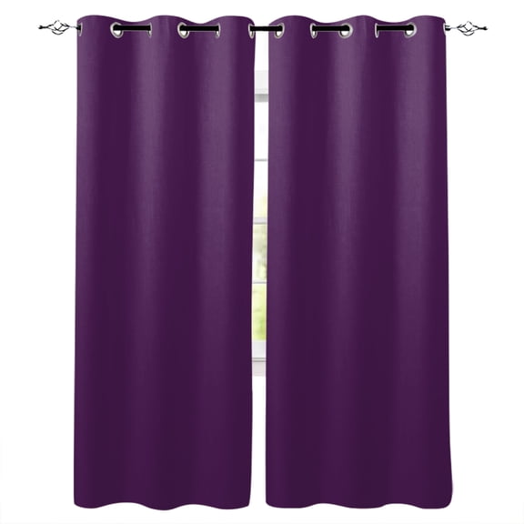 Pure Dark Purple Blackout Curtains 96 Inches Long, Simple Solid Color Thermal Insulated Black Out Curtains, Darkening Window Curtain Drapes for Bedroom Living Room 52"x96" 2 Panels
