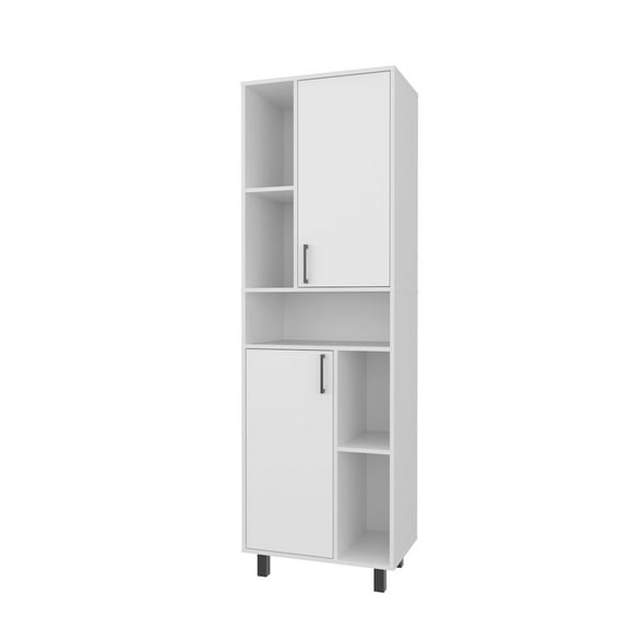 Fm Furniture Buckshot Kitchen Pantry with Open Storage and 2 Doors,  White