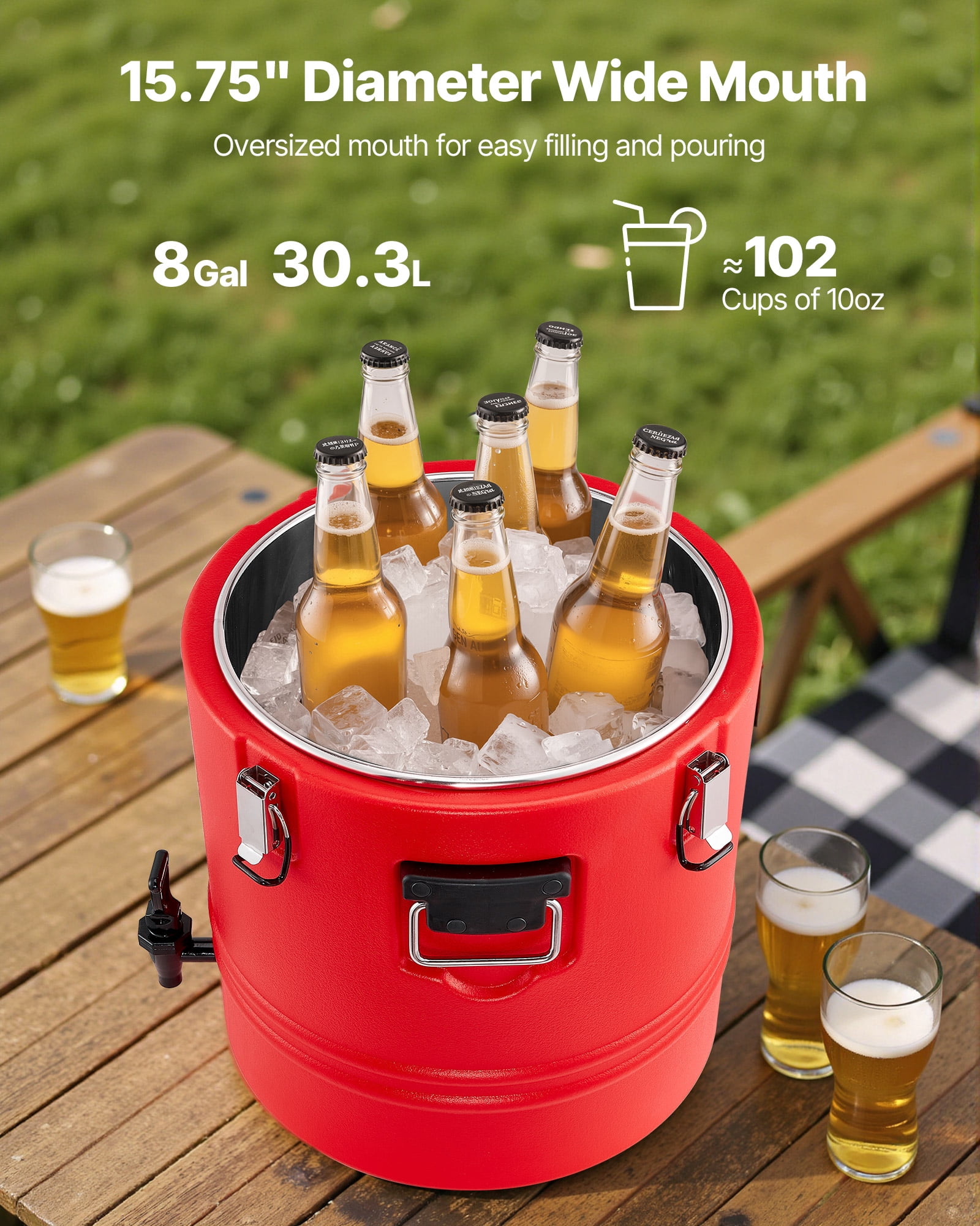 VEVOR Insulated Beverage Dispenser, 8 Gal/30.3L Thermal Hot and Cold Drink Server Dispenser with Spigot, Food-Grade Cooler Jug with 304 Stainless Steel Interior, for Tea Coffee Restaurant Outdoor