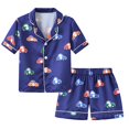 thumbnail image 2 of Toddler Baby Kids Boys Girls Satin Summer Pajamas Set Short Sleeve Pajamas Top Pants 2Pcs Loungwear Sleepwear Pjs 1-6 Years, 2 of 10