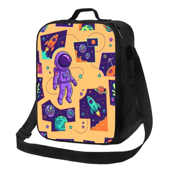 Astronaut Insulated Lunch Bag Reusable Leakproof Thermal Meal Prep Tote With Adjustable Crossbody Shoulder Strap For Work Office Picnic Beach Travel Daily