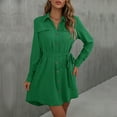 thumbnail image 4 of biudgviw Mini Dresses for Women Fashion Lapel Neck Buttons down Shirts Dress with Pockets Fall Loose Belted Long Sleeve Dress, 4 of 5