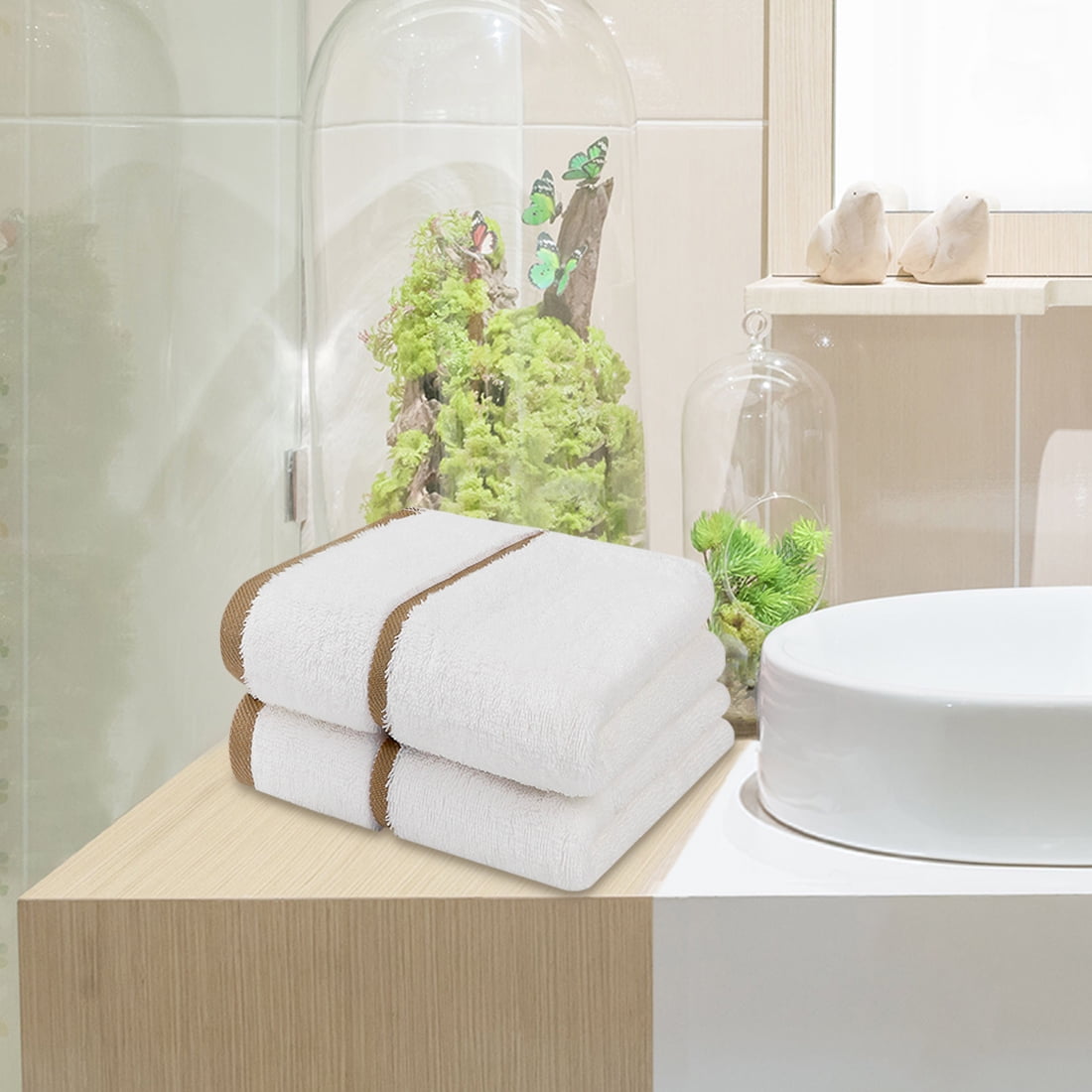 Unique Bargains 2-Pack Lightweight Cotton Hand Towels 16" x 30" Tan
