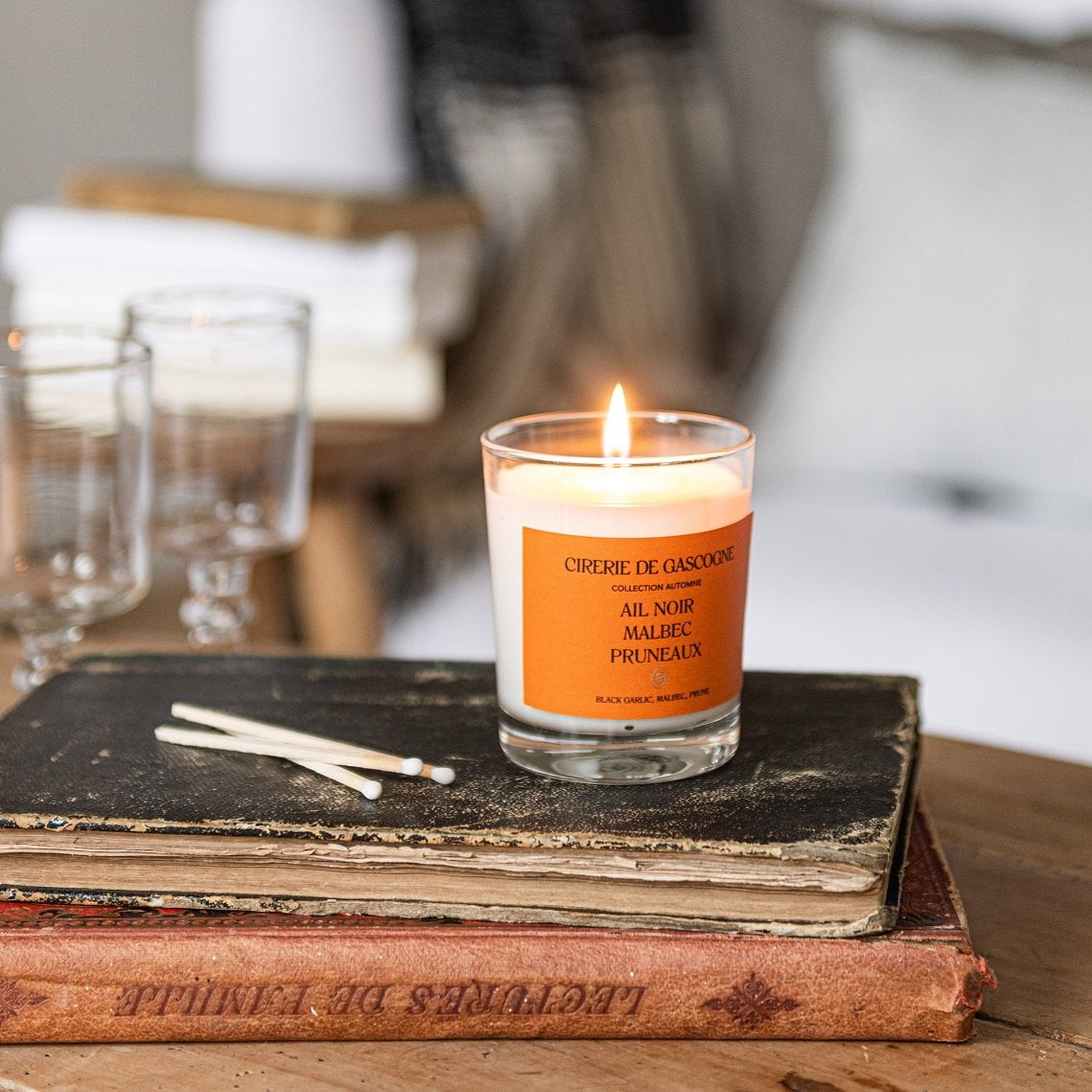 Cirerie de Gascogne Black Garlic, Malbec, Prune Blend Candle, Cirerie de Gascogne Scented Candle in Orange, Handmade Candle in Glass Jar Ail Noir, Malbec, Pruneaux
