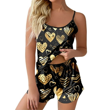 Women Sexy Funny Printed Camisole And Shorts Home Sleeveless Top Pajamas Casual Sleepwear