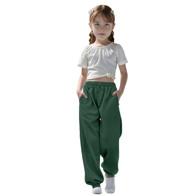 WENXIAOO Sweatpants For Teen Girls Drawstring Sweatpants With Pockets Solid Color Green Sweatpants For Boys Little Girls Clothes Size 9-10 Years