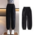 thumbnail image 2 of CPNG Girls Casual Baggy Cargo Pants Teen Girls Multi-Pocket Straight Wide Leg Athletic Pants Loose Elastic Waist Cargo Trousers(Black,11-12 Years), 2 of 8