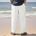 thumbnail image 4 of USNSM Mens Casual Linen Pants Loose Fit Elastic Drawstring Waist Straight-Legs Lightweight Breathable Long Pants White L, 4 of 7