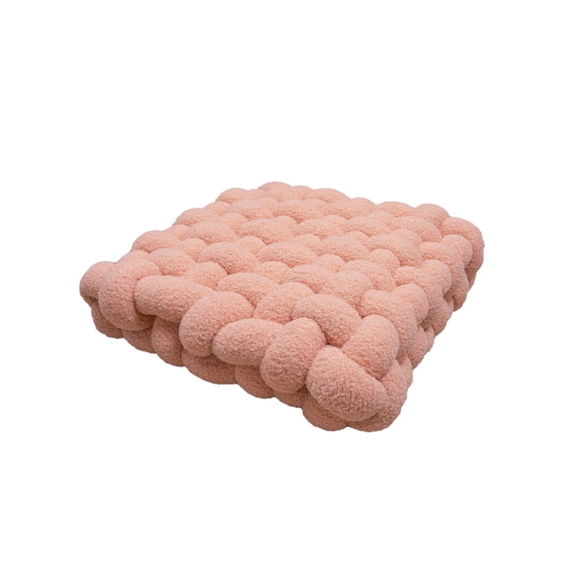 Cateissary Cojín de asiento de nudo tejido a mano de felpa suave, cojín de estilo nórdico, almohada decorativa para sofá, dormitorio, asientos Decoración del hogar flor rosa 40*45*12 CM