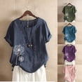 thumbnail image 3 of Mchoice Women'S Plus Size Solid Color Dandelion Printed Cotton And Linen Top T-Shirt on Clearance, 3 of 4