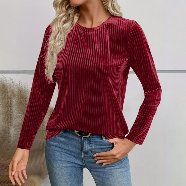 Ounisa Long Sleeve Shirts for Women Casual Fashion Loose Fit Womens Tops Crewneck Basic Pullover Tunics