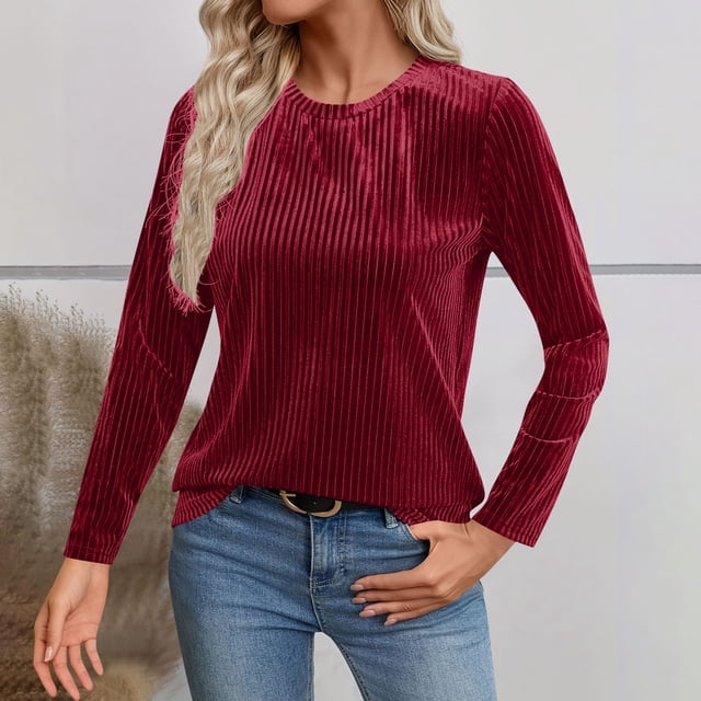 Ounisa Long Sleeve Shirts for Women Casual Fashion Loose Fit Womens Tops Crewneck Basic Pullover Tunics