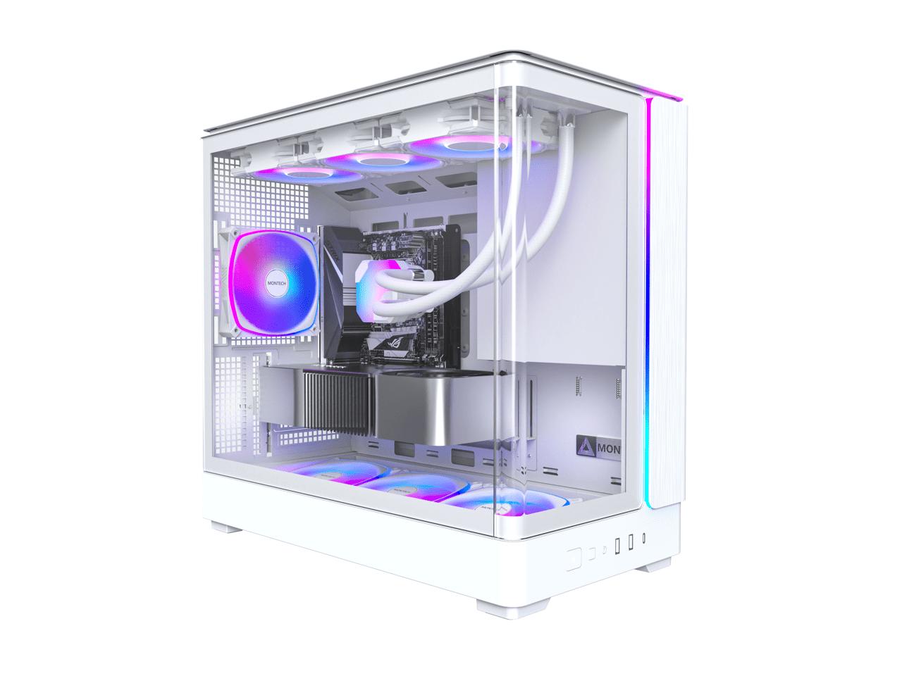 MONTECH KING 15 PRO Micro-ATX PC Case, Curved Panoramic Glass, Chimney Airflow, 360mm Radiator Support, Compact Build for High-Performance Systems, 4 ARGB PWM Fan Pre-Installed with Fan Hub, White