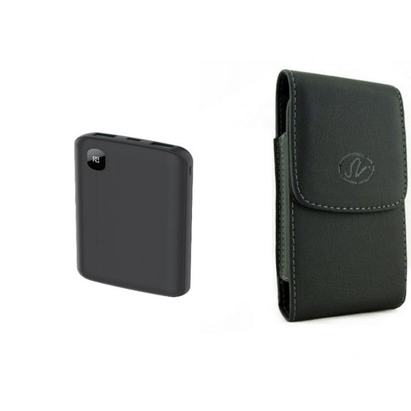 10000mAh Power Bank & Case Belt Clip for iPhone 15 Pro Max - LED Display Backup Battery Portable Charger Slim and Leather Holster Cover Pouch X2O for iPhone 15 Pro Max (6.7")