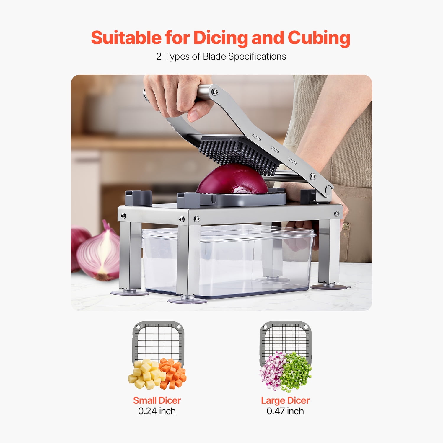 KFFKFF All-in-One Vegetable Chopper and Mandoline Slicer with 9 Stainless Steel Blades, Multi-Functional Food Cutter for Dicing, Grating, and Spiralizing, Includes Container for Easy Prep